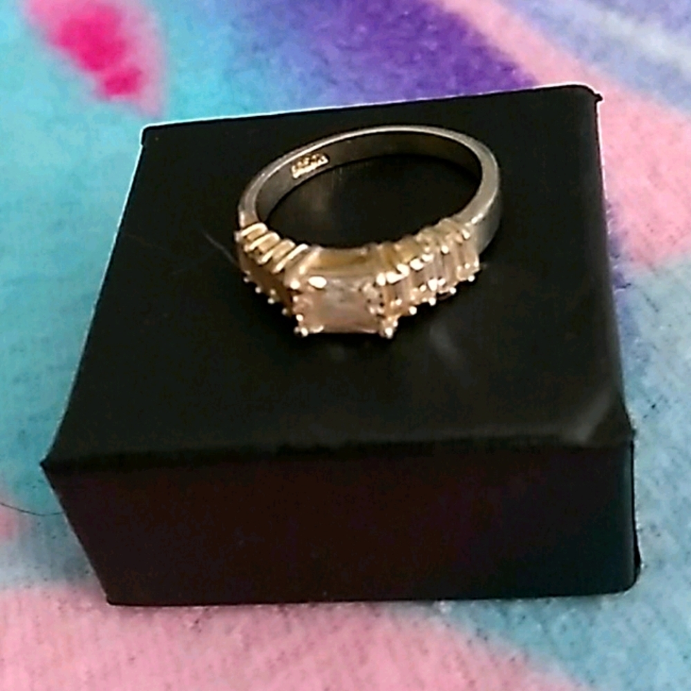 Vintage  White zircon emerald cut ring.